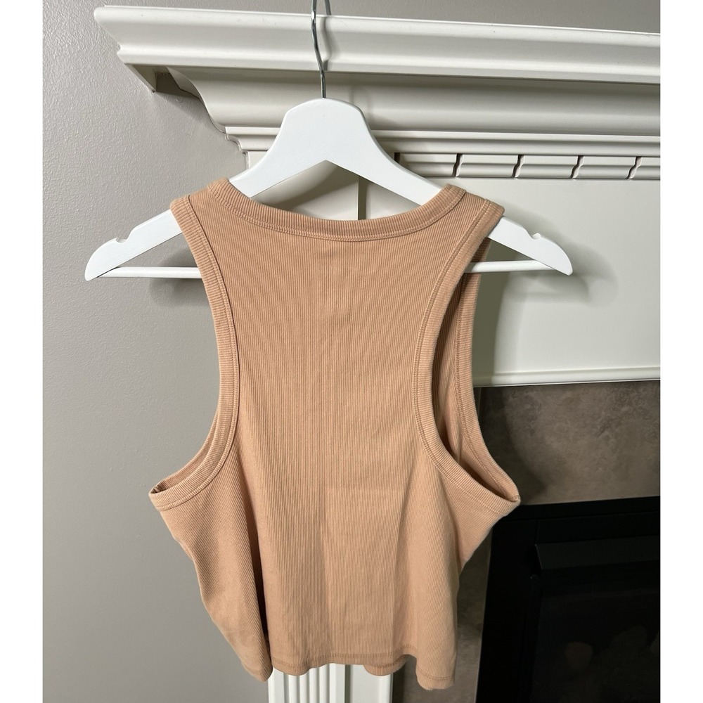 Maeve Anthropologie Racerback Ribbed Cotton Cropped Tank Tan Size XL - Picture 4 of 8